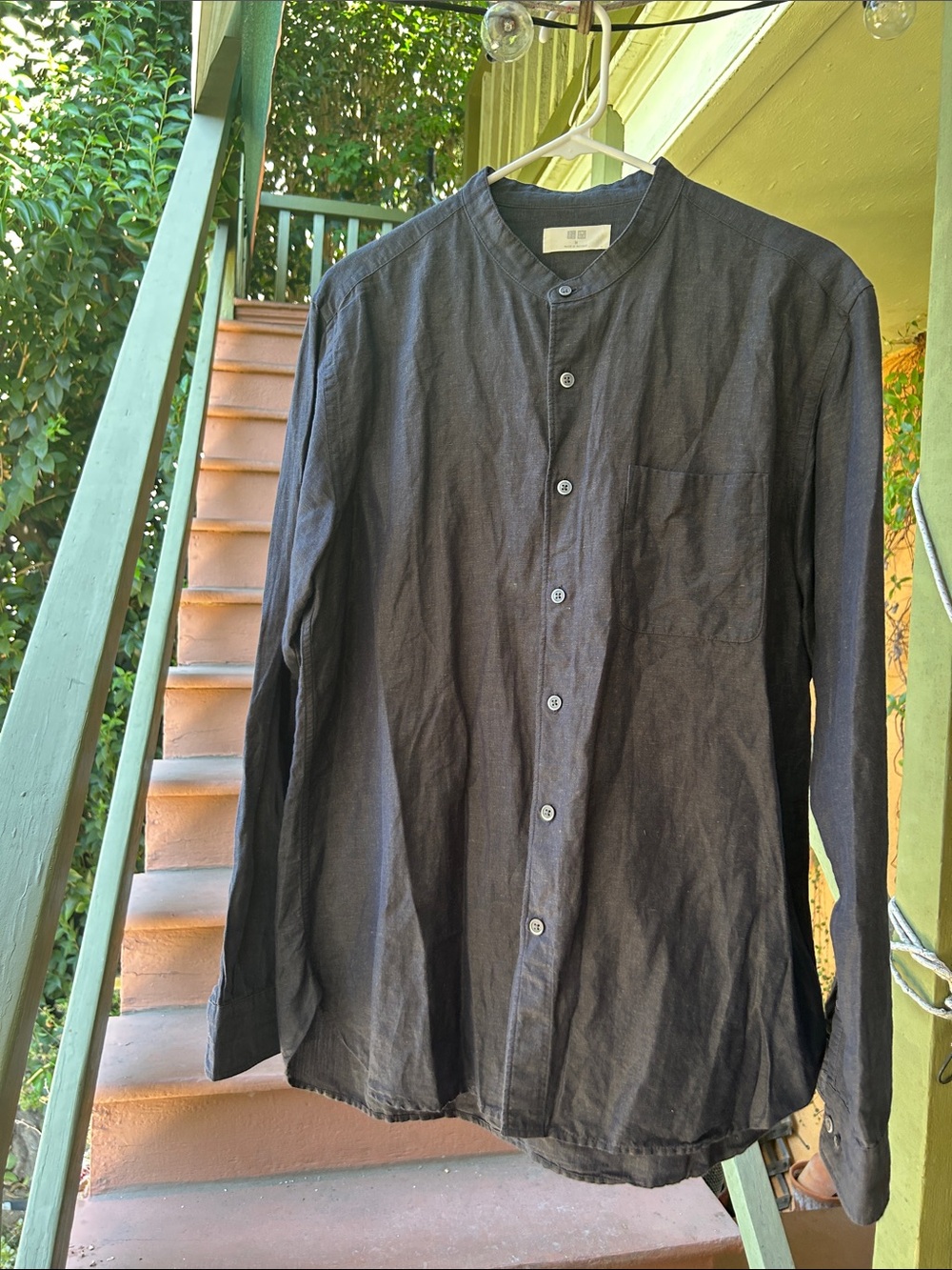 Uniqlo Men's dark blue Band-Collar Button Shirt Jacket
